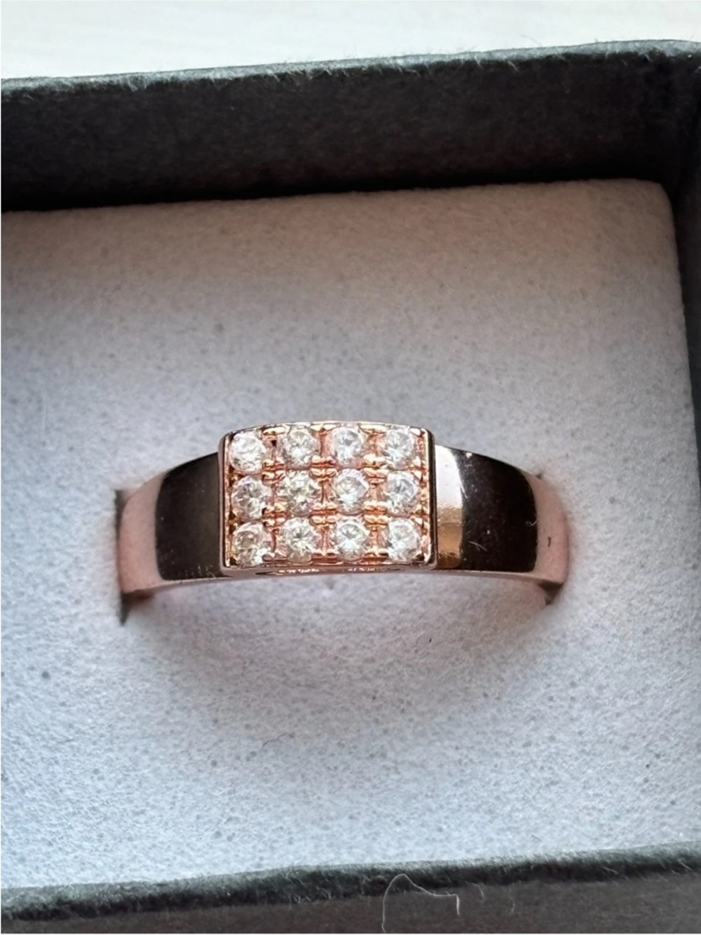 S999 Sterling Silver Adjustable Ring Rose Gold Plated Pave CZ Band Minimalist